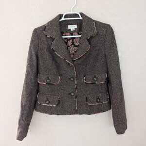 Ann Taylor Loft Silk Wool Blazer Floral Lining Tweed Pockets Size 2